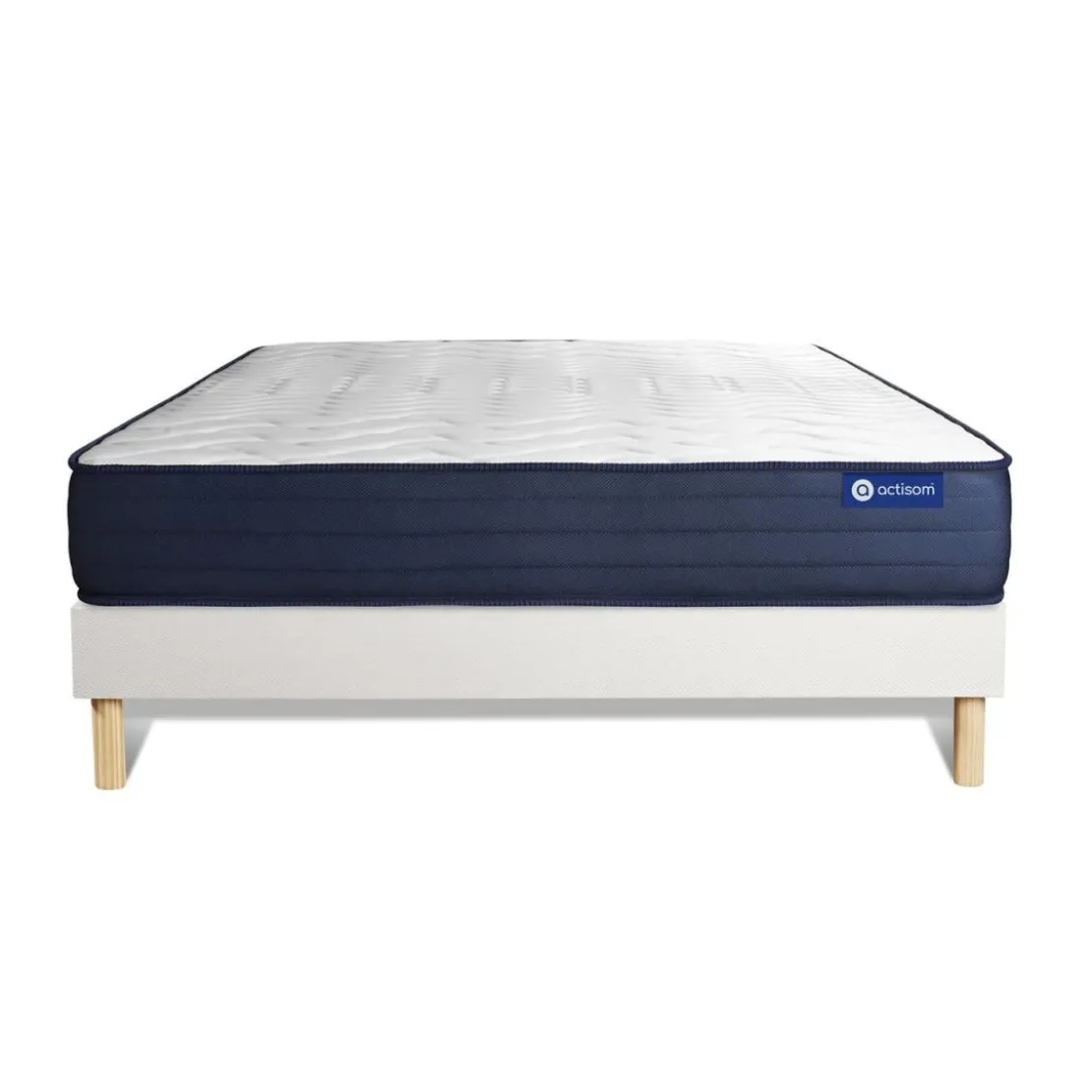 ACTISOMEnsemble matelas sommier KIT blanc ACTIFLEX LIFE Ressorts ensaches et Memoire de forme 5 zones de confort