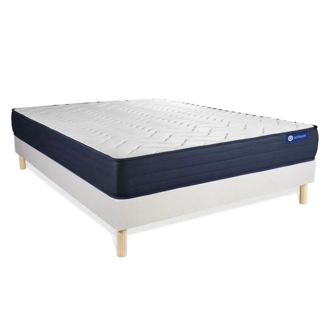 ACTISOMEnsemble matelas sommier KIT blanc ACTIFLEX LIFE Ressorts ensaches et Memoire de forme 5 zones de confort