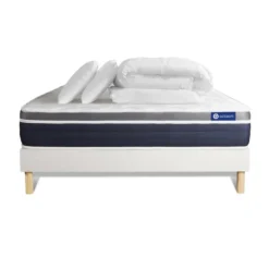 ACTISOMPack prêt a dormir ACTIFLEX CONFORT Matelas Ressorts ensaches memoire de forme sommier KIT blanc 2 oreillers et couette
