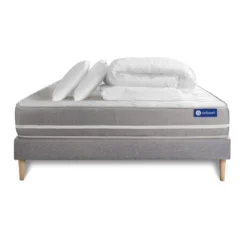 ACTISOMPack prêt a dormir matelas Latex memoire de formesommier KIT gris 2 oreillers couette