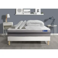 ACTISOMPack prêt a dormir matelas ACTIFLEX RELAX Ressorts ensaches memoire de forme sommier KIT blanc
