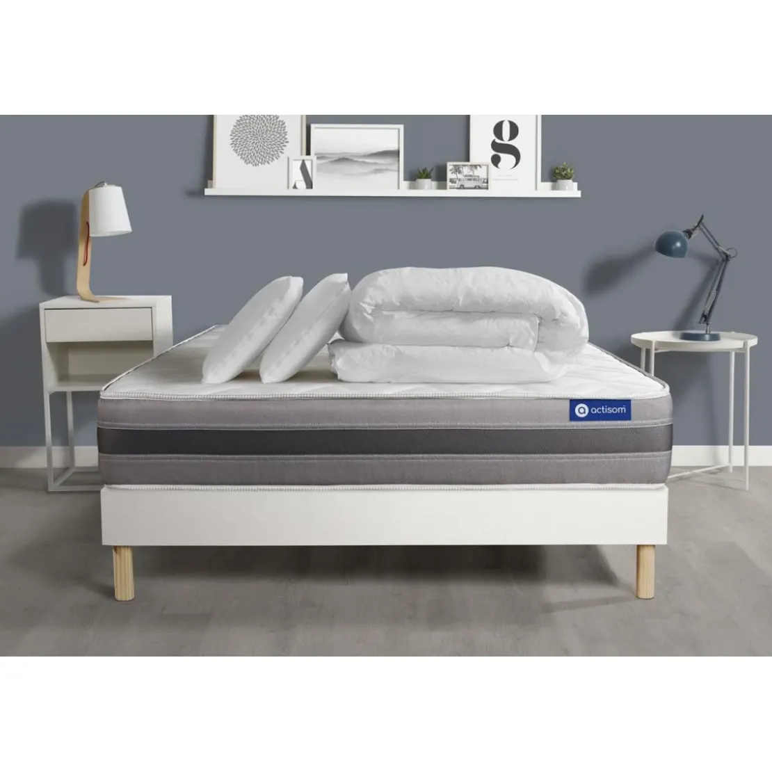 ACTISOMPack prêt a dormir matelas ACTIFLEX RELAX Ressorts ensaches memoire de forme sommier KIT blanc
