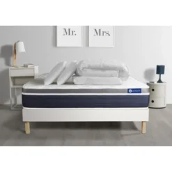 ACTISOMPack prêt a dormir Matelas Latex memoire de forme sommier KIT blanc 2 oreillers couette