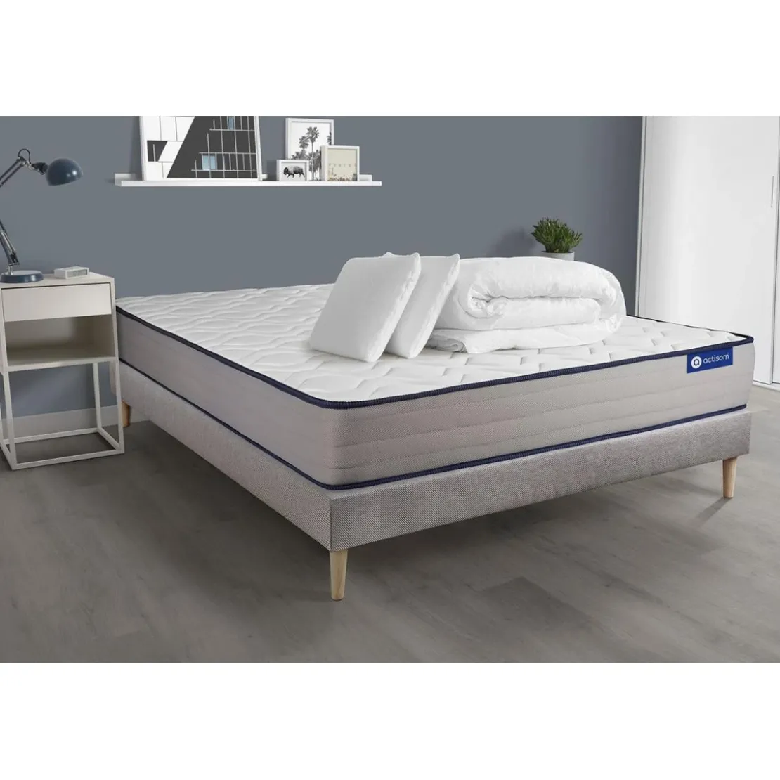 ACTISOMPack prêt a dormir matelas Ressorts ensaches Memoire de forme ACTIFLEX FORM sommier KIT gris