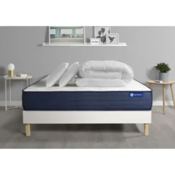 ACTISOMPack prêt a dormir matelas ACTIMEMO LIFE Memoire de forme 5 zones de confort sommier KIT blanc