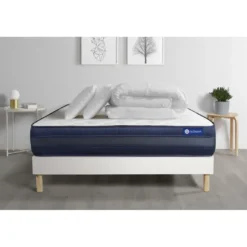ACTISOMPack prêt a dormir matelas 2 oreillers couette Memoire de forme Maxi epaisseur sommier KIT blanc