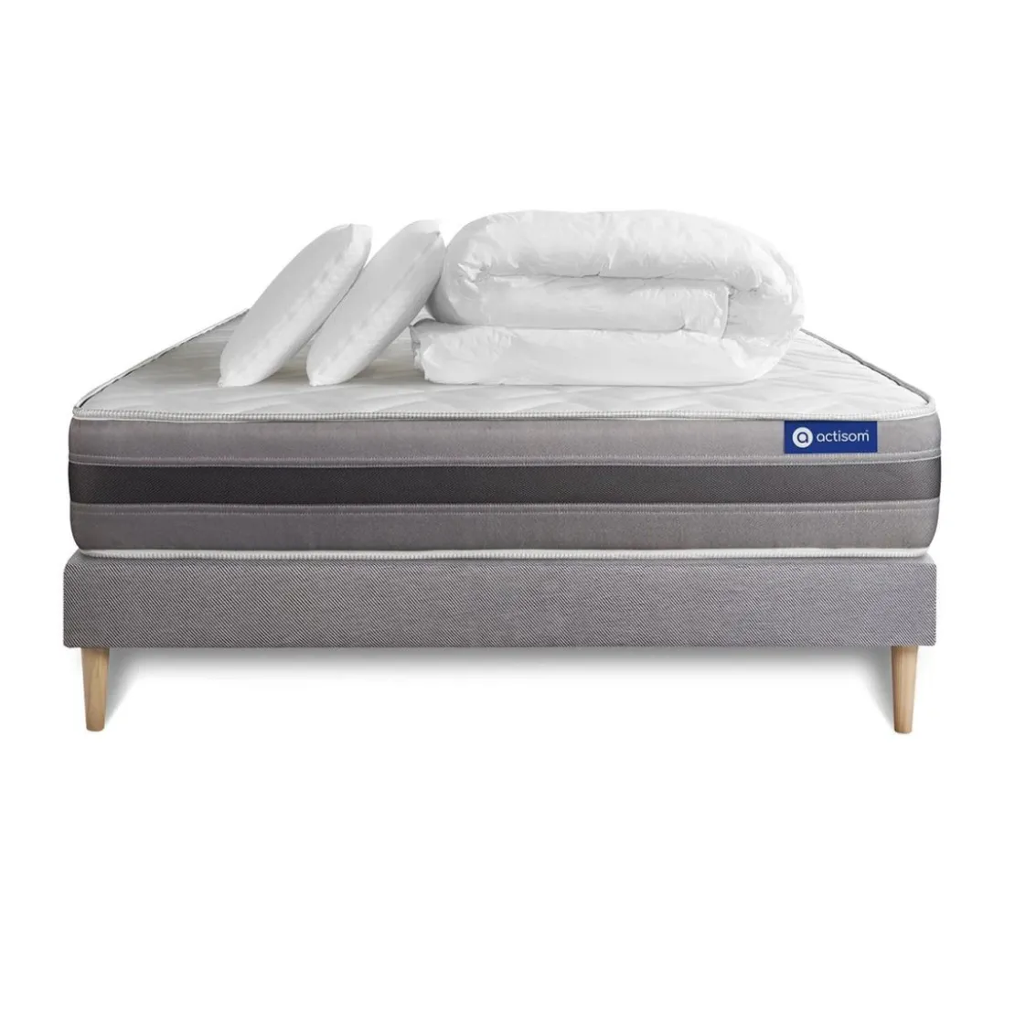ACTISOMPack prêt a dormir matelas ACTIMEMO RELAX memoire de forme Maxi epaisseur sommier KIT gris