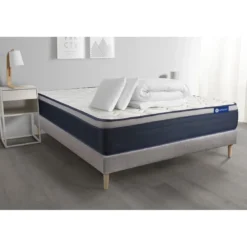ACTISOMPack prêt a dormir matelas Latex et Memoire de forme ACTILATEX MAX sommier KIT gris 2 oreillers et couette
