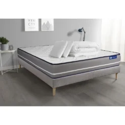 ACTISOMPack prêt a dormir matelas a memoire 2 oreillers et couette ACTIMEMO PUR 3 zones de confort sommier KIT gris