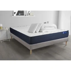 ACTISOMPack prêt a dormir matelas ACTILATEX LIFE Latex et Memoire de forme sommier KIT gris 2 oreillers et couette