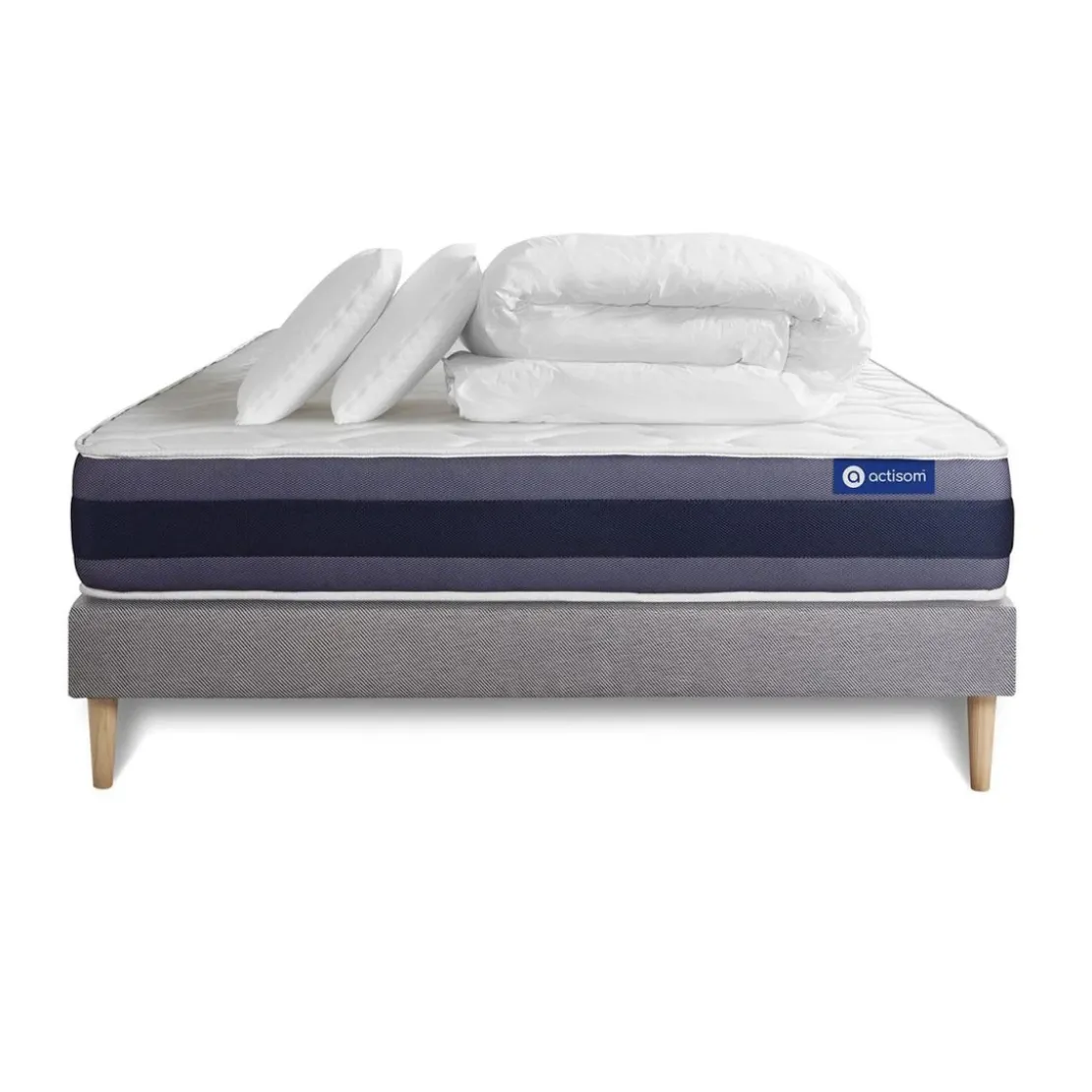 ACTISOMPack prêt a dormir matelas Memoire de forme ACTIMEMO MORPHO 5 zones confort sommier KIT gris