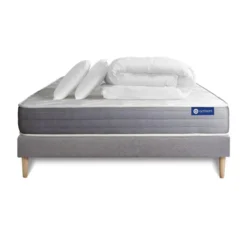 ACTISOMPack prêt a dormir matelas Latex et memoire de forme sommier KIT gris 2 oreillers et couette