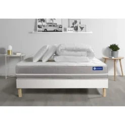 ACTISOMPack prêt a dormir matelas Latex memoire de forme sommier KIT blanc 2 oreillers couette