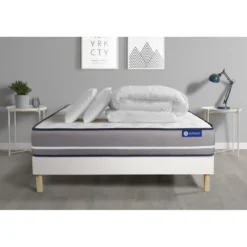 ACTISOMPack prêt a dormir matelas a memoire ACTIMEMO PUR 3 zones de confort sommier KIT blanc