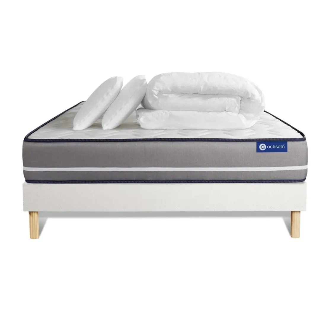 ACTISOMPack prêt a dormir matelas a memoire ACTIMEMO PUR 3 zones de confort sommier KIT blanc