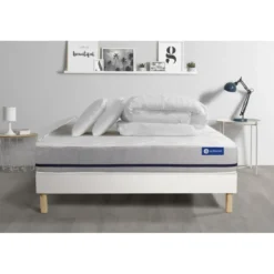ACTISOMPack prêt a dormir matelas2 oreillers couette 3 zones de confort sommier KIT blanc