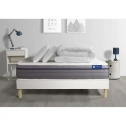 ACTISOMPack prêt a dormir matelas Latex Memoire de forme ACTILATEX ZEN sommier KIT blanc2 oreillers couette