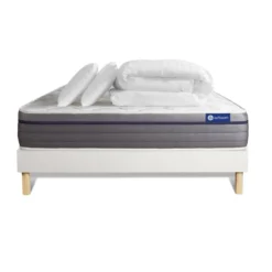 ACTISOMPack prêt a dormir matelas Latex Memoire de forme ACTILATEX ZEN sommier KIT blanc2 oreillers couette