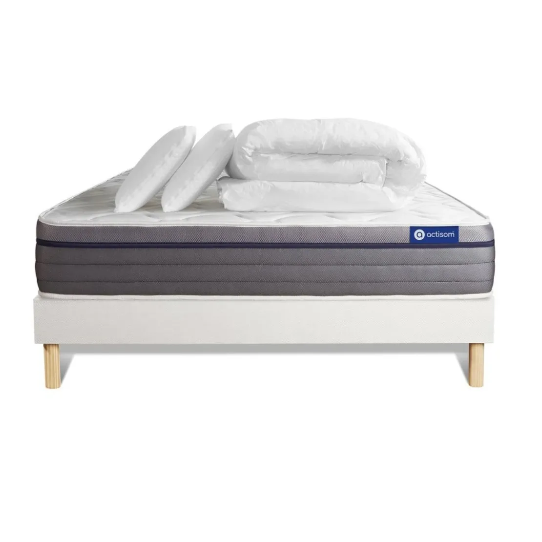 ACTISOMPack prêt a dormir matelas Latex Memoire de forme ACTILATEX ZEN sommier KIT blanc2 oreillers couette