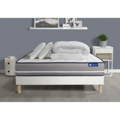 ACTISOMPack prêt a dormir matelas Ressorts ensaches ACTIFLEX PUR 3 zones de confort sommier KIT blanc 2 oreillers couette