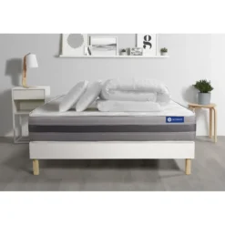 ACTISOMPack prêt a dormir matelas ACTILATEX RELAX Latex et memoire de forme sommier KIT blanc 2 oreillers et couette