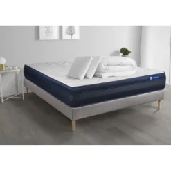 ACTISOMPack prêt a dormir matelas 2 oreillers couette Memoire de forme Maxi epaisseur sommier KIT gris