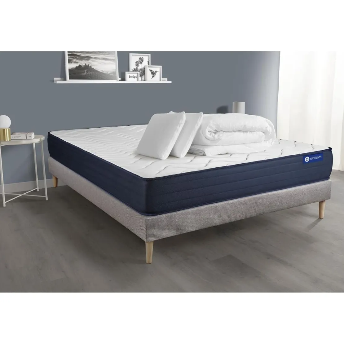ACTISOMPack prêt a dormir matelas ACTIFLEX LIFE Ressorts ensaches Memoire de forme avec sommier 2oreillers et couette