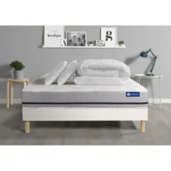 ACTISOMPack prêt a dormir matelas ACTIMEMO SOFT 3 zones de confort sommier KIT blanc 2 oreillers et couette