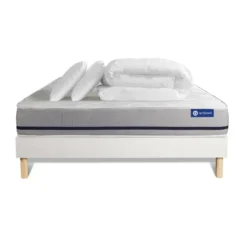 ACTISOMPack prêt a dormir matelas ACTIMEMO SOFT 3 zones de confort sommier KIT blanc 2 oreillers et couette
