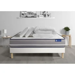 ACTISOMPack prêt a dormir matelas Latex et memoire de forme ACTILATEX PUR sommier KIT blanc 2 oreillers et couette