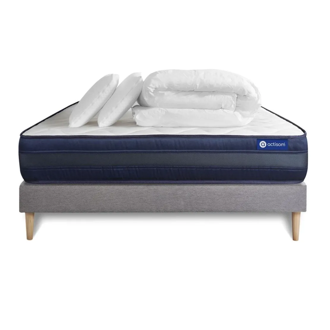 ACTISOMPack prêt a dormir matelas ACTIMEMO TECH Memoire de forme 5 zones de confort sommier KIT gris