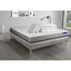 ACTISOMPack prêt a dormir matelas ACTILATEX SOFT 3 zones de confortsommier KIT gris 2 oreillers couette