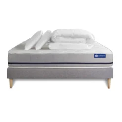 ACTISOMPack prêt a dormir matelas ACTILATEX SOFT 3 zones de confortsommier KIT gris 2 oreillers couette