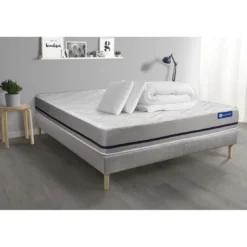 ACTISOMPack prêt a dormir matelas ACTIMEMO SOFT 3 zones de confort sommier KIT gris 2 oreillers et couette