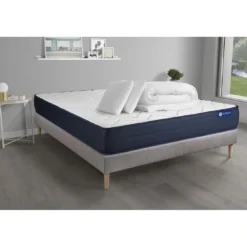 ACTISOMPack prêt a dormir matelas Memoire de forme 5zones de confort sommier KIT gris 2oreillers couette