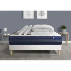 ACTISOMPack prêt a dormir matelas ACTIFLEX TECH Memoire de forme Maxi epaisseur sommier KIT blanc2 oreillers et couette
