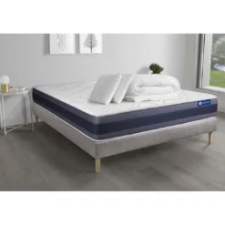 ACTISOMPack prêt a dormir matelas Latex et Memoire de forme ACTILATEX MORPHO sommier KIT gris 2 oreillers et couette