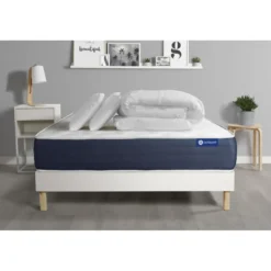 ACTISOMPack prêt a dormir matelas Memoire de forme ACTIMEMO SLEEP 5 zones confort sommier KIT blanc