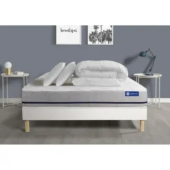 ACTISOMPack prêt a dormir matelas ACTIFLEX SOFT 3 zones de confort sommier KIT blanc et 2 oreillers couette
