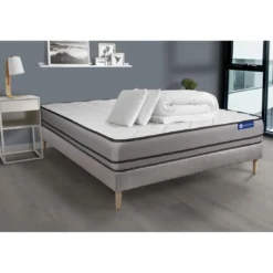 ACTISOMPack prêt a dormir matelas ACTIFLEX NIGHT 3 zones confort sommier KIT gris 2 oreillers couette
