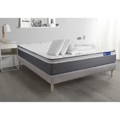 ACTISOMPack prêt a dormir matelas ACTILATEX PLUS Latex Memoire de forme sommier KIT gris 2 oreillers et couette