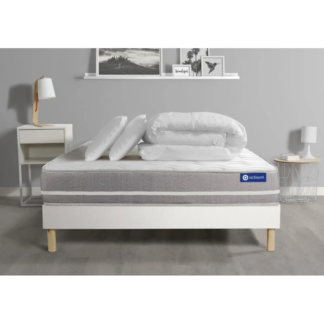 ACTISOMPack prêt a dormir matelas Memoire de forme ACTIMEMO TOUCH 3 zones confort sommier KIT blanc