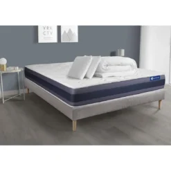 ACTISOMPack prêt a dormir matelas Ressorts 2 oreillers couette ensaches Memoire de forme ACTIFLEX MORPHO sommier KIT gris