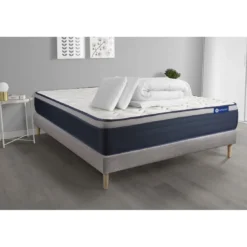 ACTISOMPack prêt a dormir matelas Memoire de forme 2 oreillers et couette Maxi epaisseur sommier KIT gris