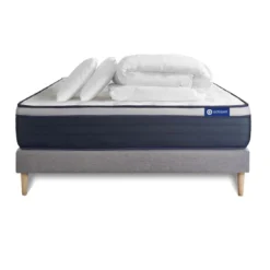 ACTISOMPack prêt a dormir matelas Memoire de forme 2 oreillers et couette Maxi epaisseur sommier KIT gris