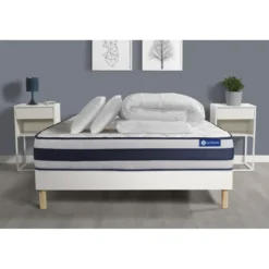 ACTISOMPack prêt a dormir matelas Ressorts ensaches Memoire de forme ACTIFLEX ERGO sommier KIT blanc