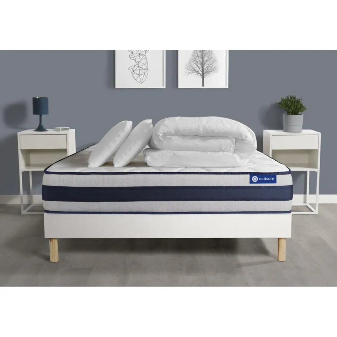 ACTISOMPack prêt a dormir matelas Ressorts ensaches Memoire de forme ACTIFLEX ERGO sommier KIT blanc