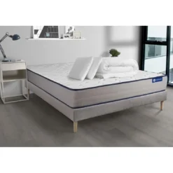 ACTISOMPack prêt a dormir matelas Latex et Memoire de forme ACTILATEX FORM sommier KIT gris 2 oreillers et couette