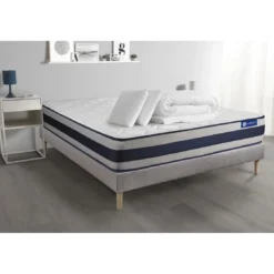 ACTISOMPack prêt a dormir matelas Latex et Memoire de forme ACTILATEX ERGO sommier KIT gris 2 oreillers et couette