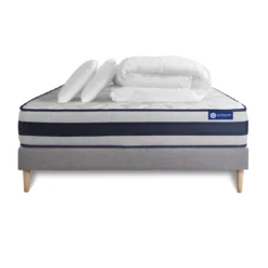 ACTISOMPack prêt a dormir matelas Latex et Memoire de forme ACTILATEX ERGO sommier KIT gris 2 oreillers et couette